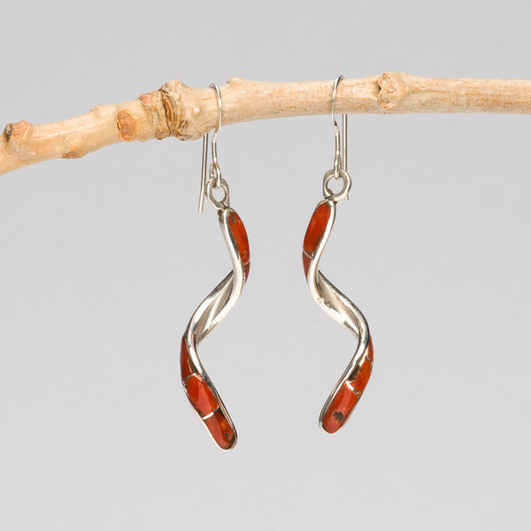 Red Coral Spiral Earrings