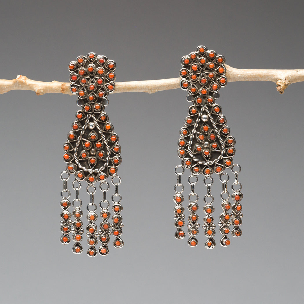 Dynamic Rhythm Red Coral Dangle Earrings