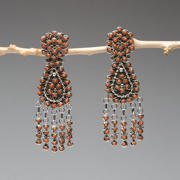 Dynamic Rhythm Red Coral Dangle Earrings