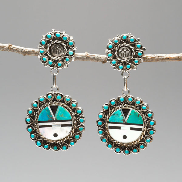 Raincloud & Sunface Turquoise Dangle Earrings