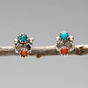 Sky Blue Turquoise & Red Coral Stud Earrings
