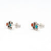 Sky Blue Turquoise & Red Coral Stud Earrings