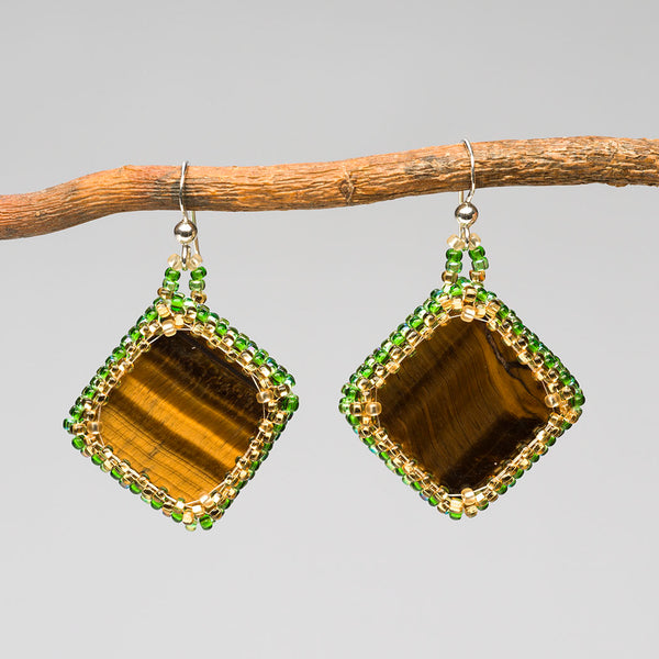 Beaded Tiger's Eye Dangle Earrings