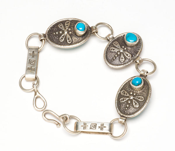 Reversible Sleeping Beauty & Morenci Turquoise Dragonfly Link Bracelet