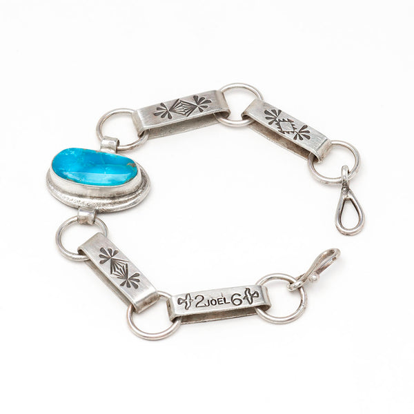 Reversible Kingman Turquoise & Hand Motif Link Bracelet