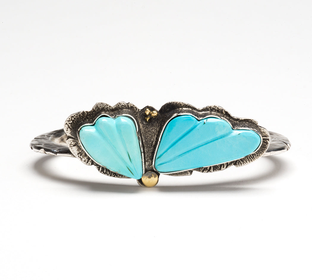 Carved Sleeping Beauty Turquoise Cuff Bracelet