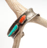 Carved Sleeping Beauty Turquoise & Coral Cuff Bracelet