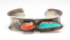 Carved Sleeping Beauty Turquoise & Coral Cuff Bracelet