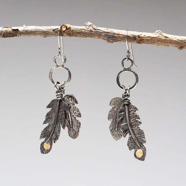 Reticulated Sterling Silver & 18K Gold Feather Earrings