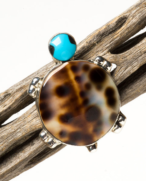 Speckled Cowry Shell Turtle Pin