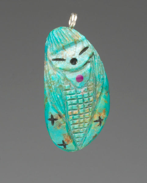 Kingman Turquoise Corn Maiden Fetish Pendant