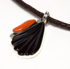 Carved Jet Leaf & Red Coral Pendant Necklace