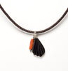 Carved Jet Leaf & Red Coral Pendant Necklace