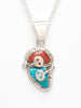 Kingman Turquoise & Red Coral Snake Pendant With Chain