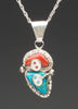 Kingman Turquoise & Red Coral Snake Pendant With Chain