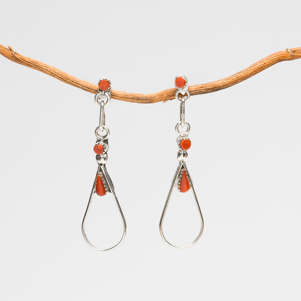 Red Coral Petit Point Teardrop Earrings