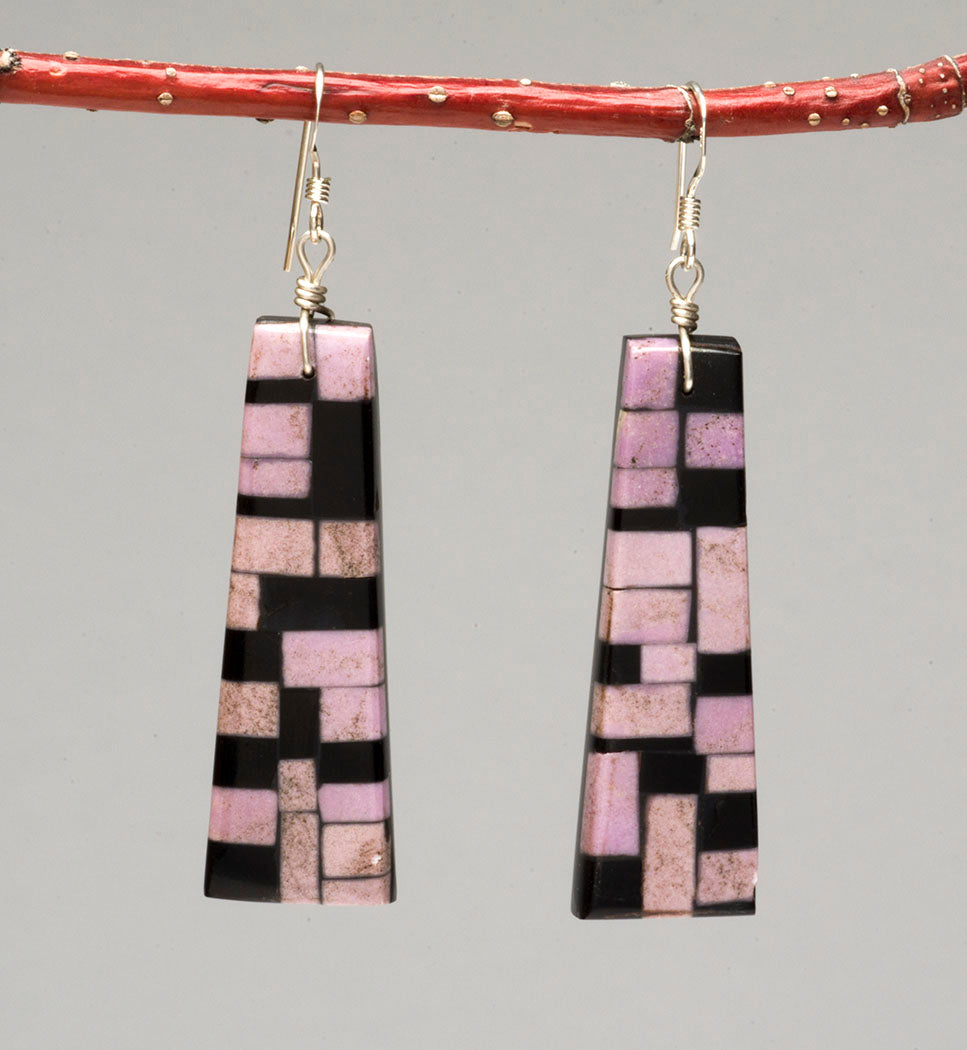 Checkered Pattern Phosphosiderite Earrings