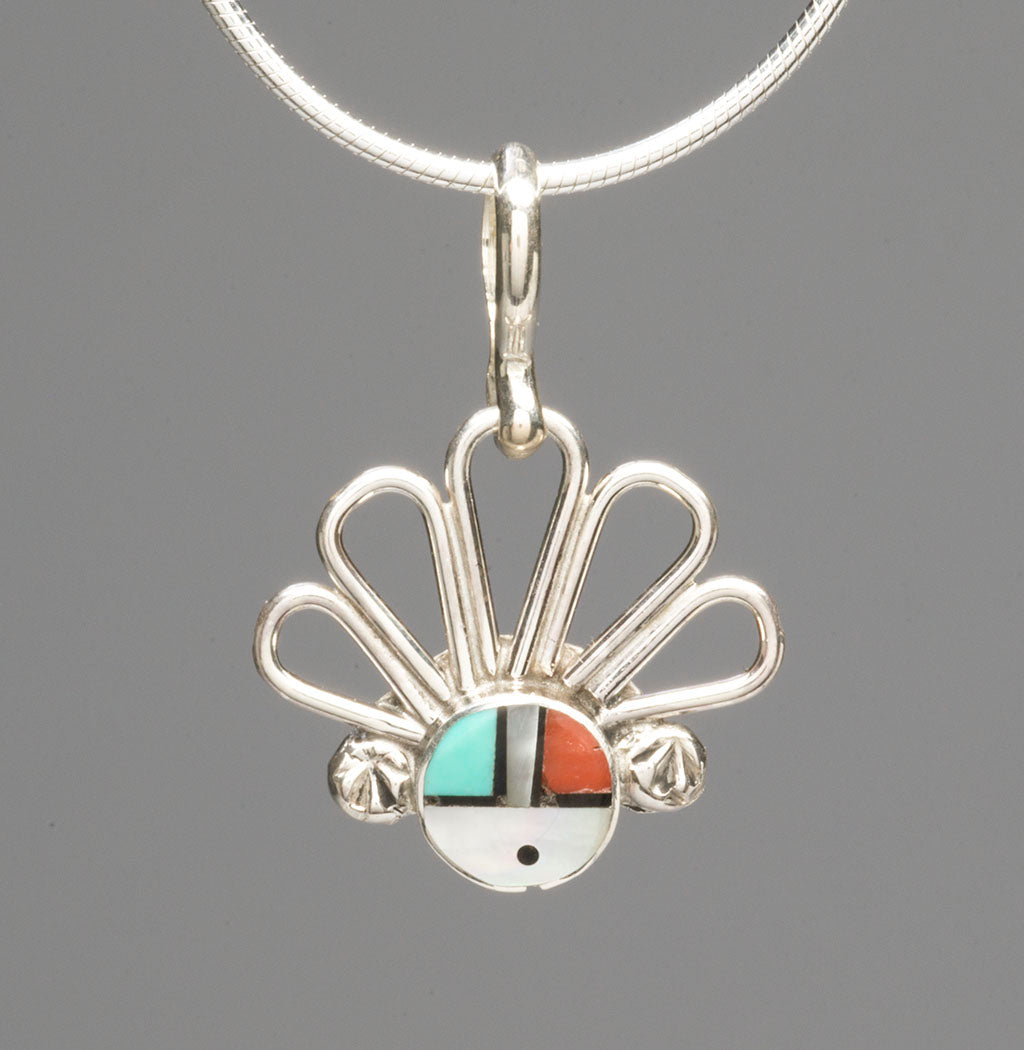 Colorful Zuni Sunface Pendant With Chain