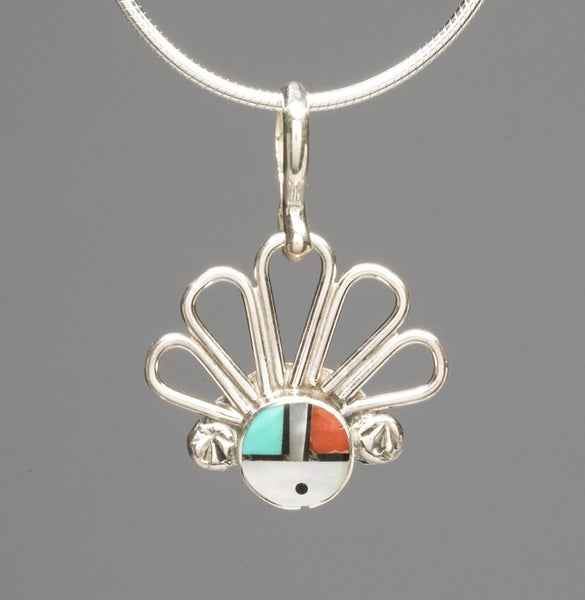 Colorful Zuni Sunface Pendant With Chain