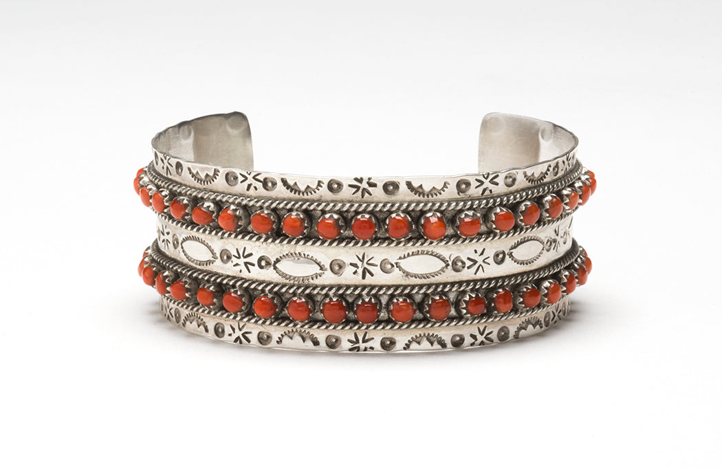 Double Row Red Coral Cuff Bracelet