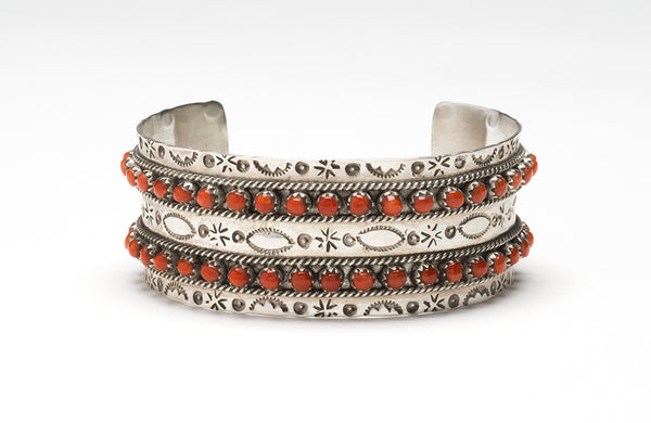 Double Row Red Coral Cuff Bracelet