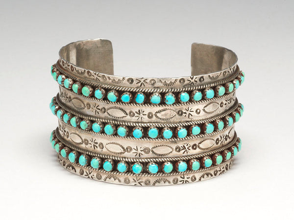 Turquoise Snake-Eye Petit Point Cuff Bracelet