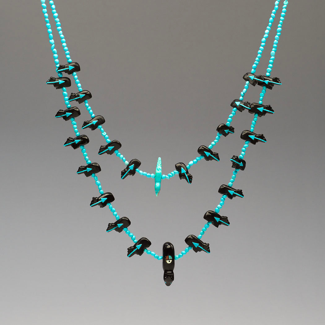 Double Strand Bears & Bluebird Fetish Necklace