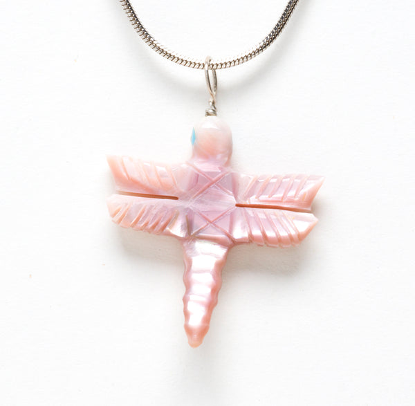 Pink Mussel Shell Dragonfly Fetish Pendant