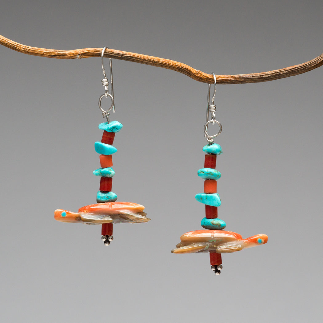 Carved Sea Turtle Dangle Earrings