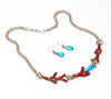 Branch Red Coral & Sleeping Beauty Turquoise Necklace & Earrings Set