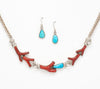 Branch Red Coral & Sleeping Beauty Turquoise Necklace & Earrings Set