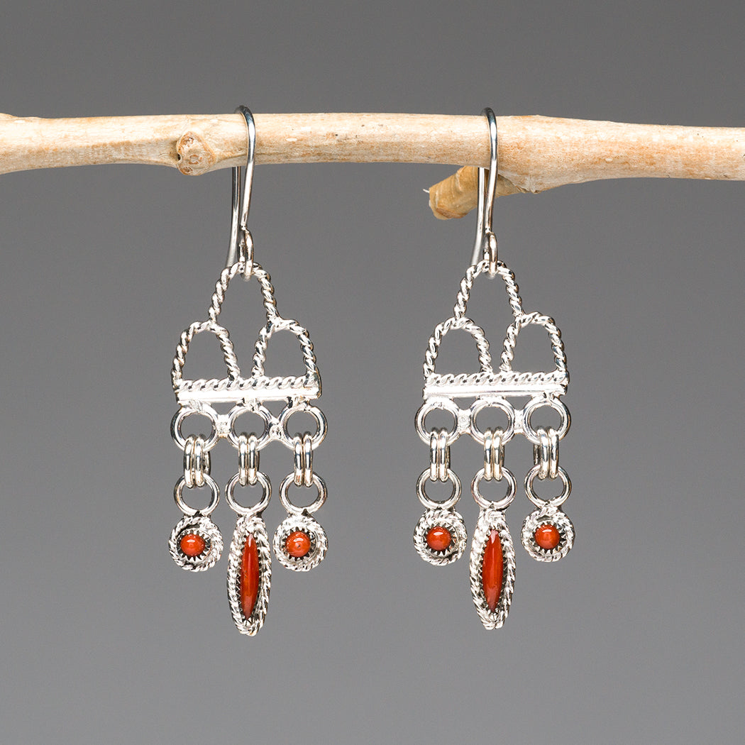 Red Coral Raincloud Dangle Earrings