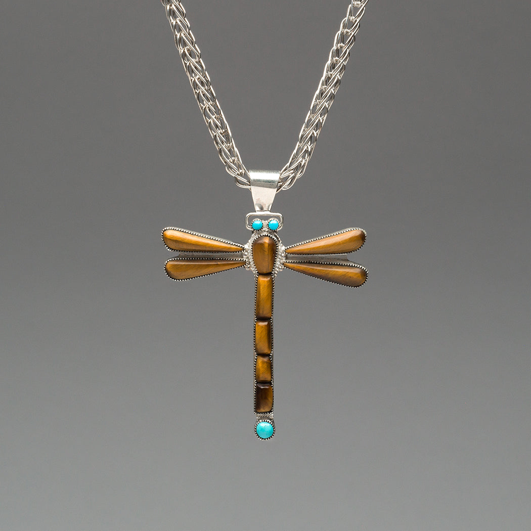 Tiger's Eye Dragonfly Pin/Pendant Necklace