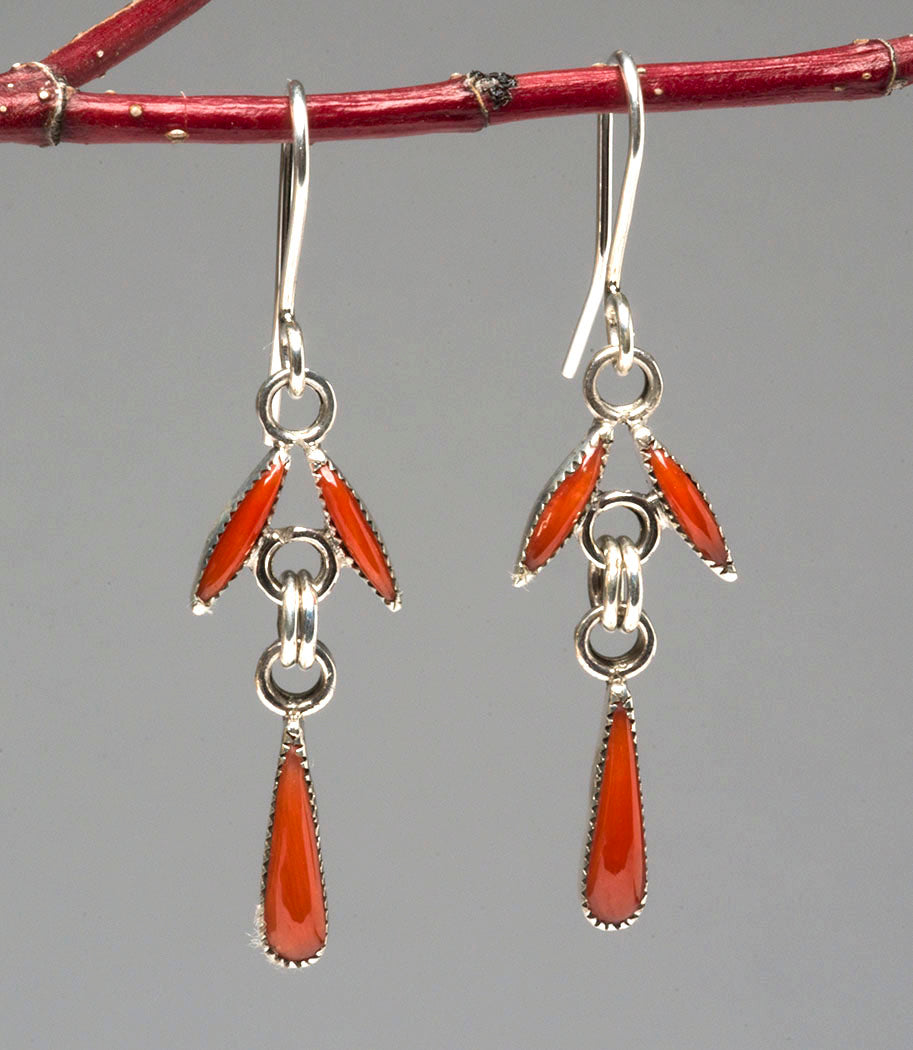 Original Red Coral Petit Point Dangle Earrings