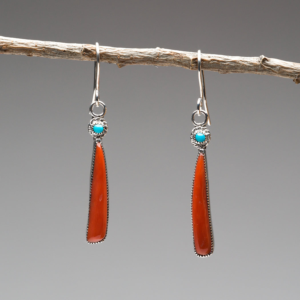 Elevating Branch Red Coral & Turquoise Dangle Earrings