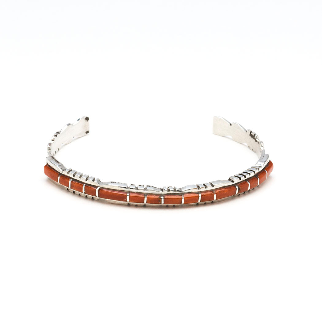 Single Row Red Coral Cuff Bracelet
