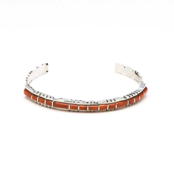 Single Row Red Coral Cuff Bracelet