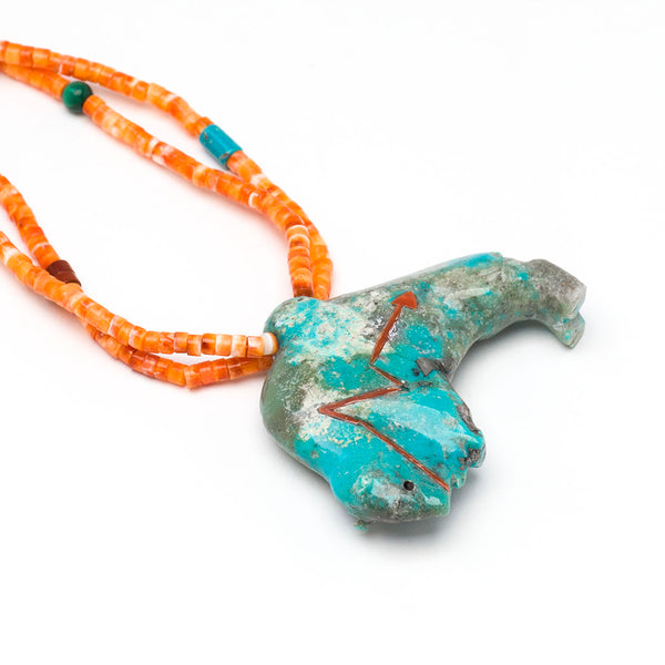 Carved Kingman Turquoise Bison Pendant Necklace