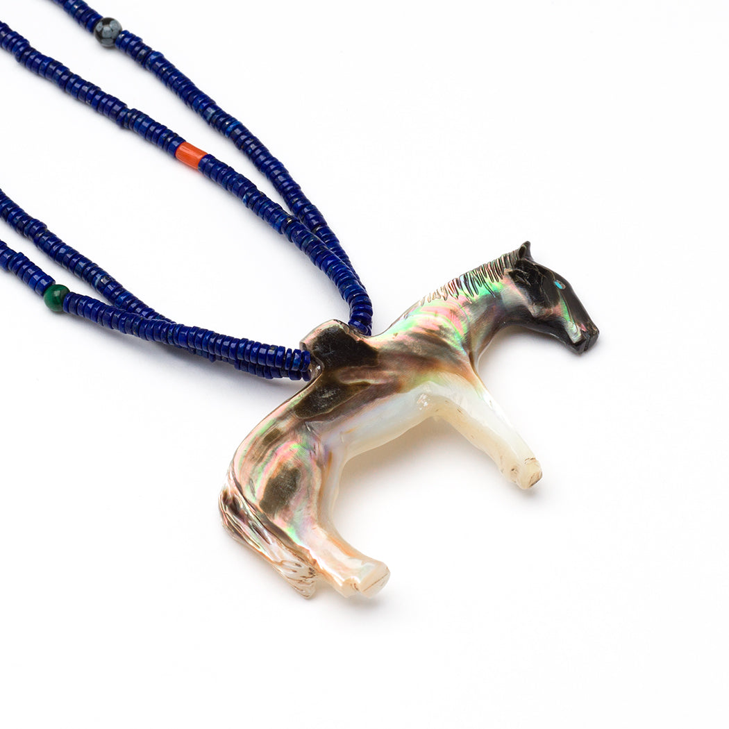 Black Lip Mother-Of-Pearl Shell Pony Pendant Necklace
