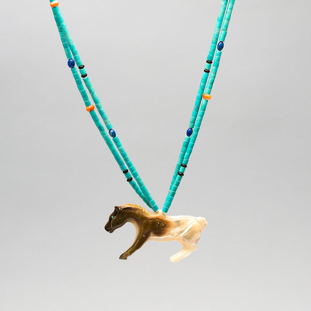 Reversible Mother-Of-Pearl Horse Pendant Necklace