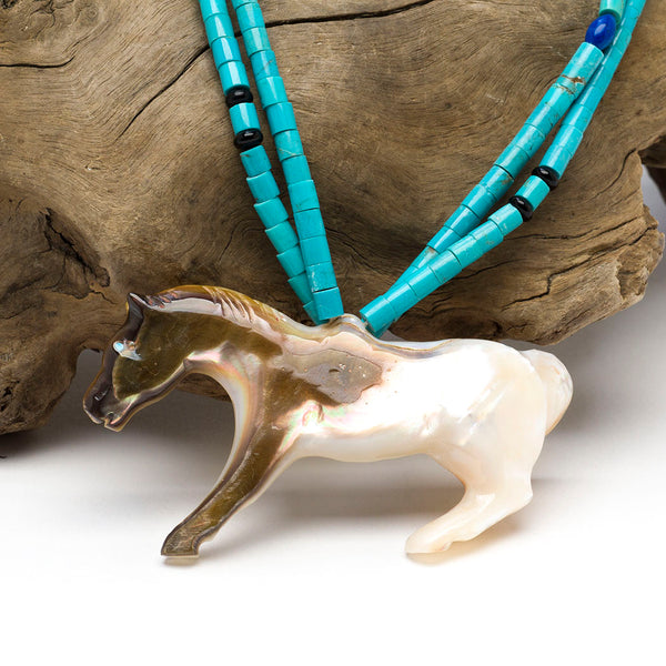 Reversible Mother-Of-Pearl Horse Pendant Necklace