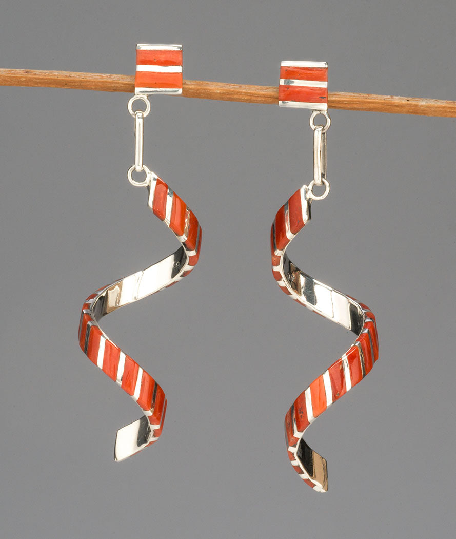 Spiraling Red Coral Earrings