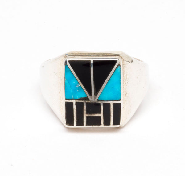 Kingman Turquoise & Acoma Jet Channel Inlay Ring