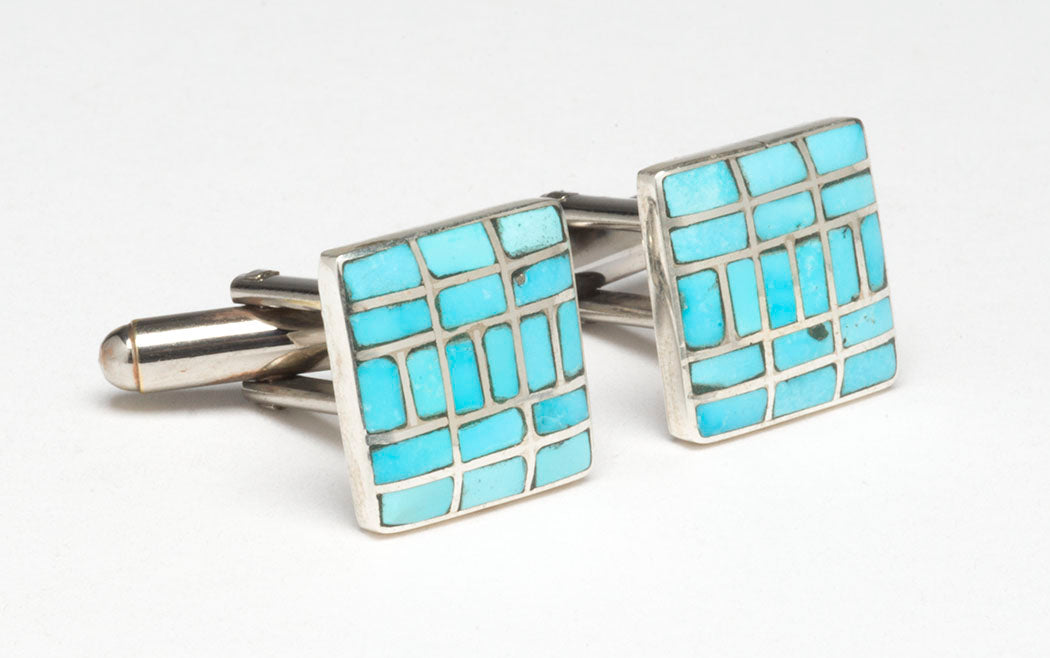 Channel Inlaid Turquoise Cuff Links