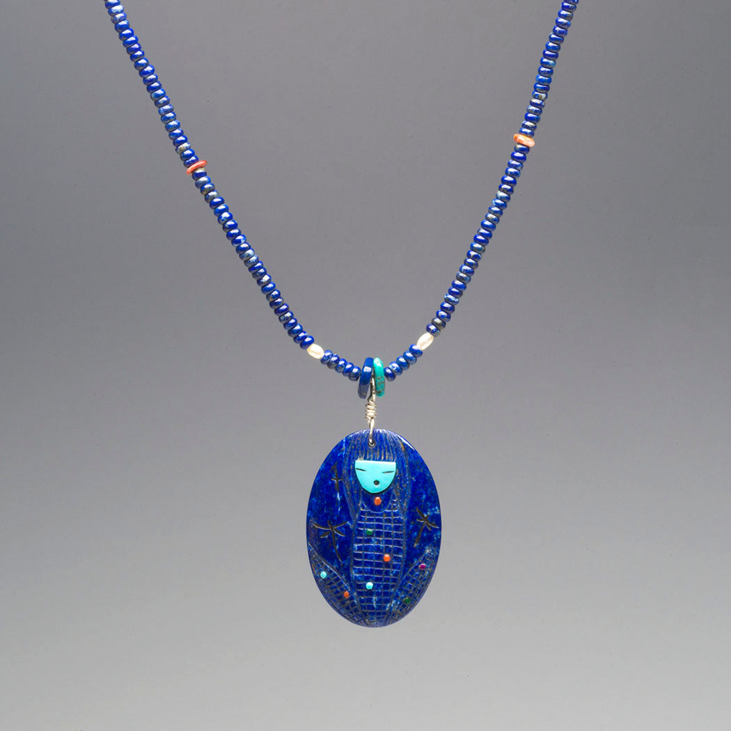 Reversible Corn Maiden & Grandmother Lapis Pendant Necklace