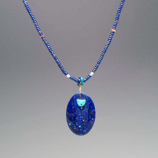 Reversible Corn Maiden & Grandmother Lapis Pendant Necklace