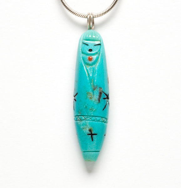 Reversible Turquoise Pendant With Grandmother & Corn Maiden