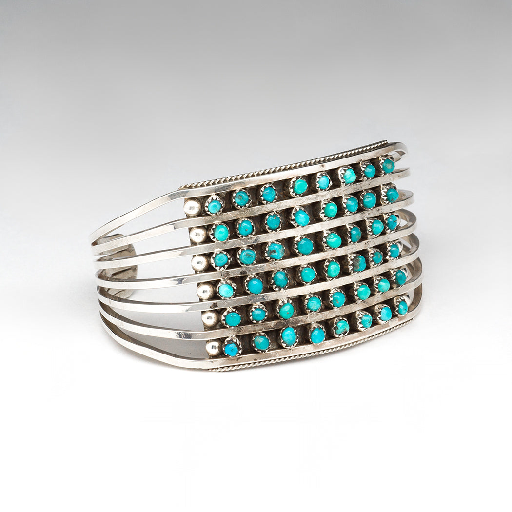 Kingman Turquoise Six Row Cuff Bracelet