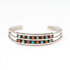 Turquoise & Red Coral Double Row Cuff Bracelet