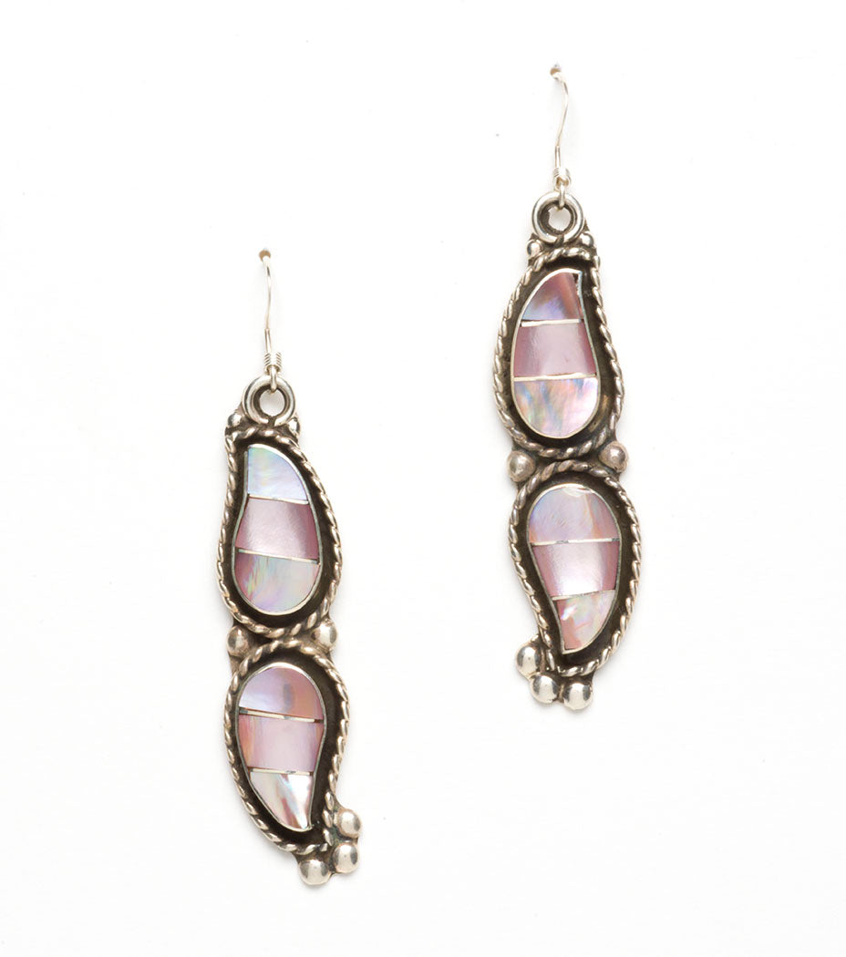 Pink Mussel Shell Channel Inlaid Dangle Earrings